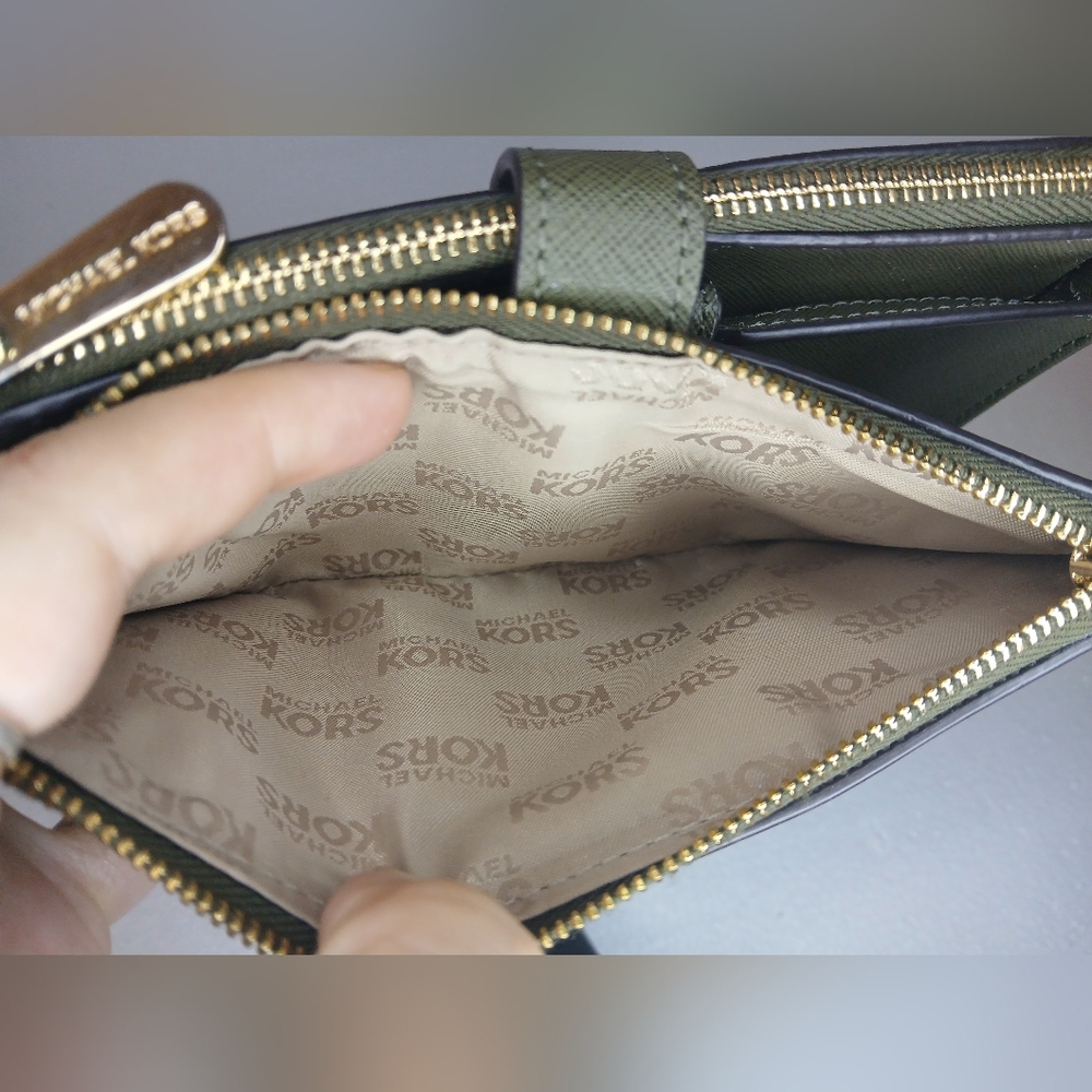 Michael Kors Jet Set Travel Double Wristlet Wallet Palm Leaf Monstera Leaf - Picture 9 of 11